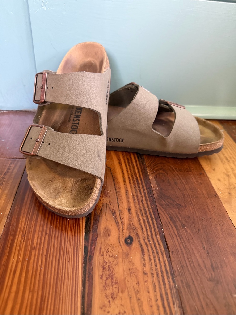 Birkenstock Women’s Arizona Sandals in Olive Brown with Copper Buckles